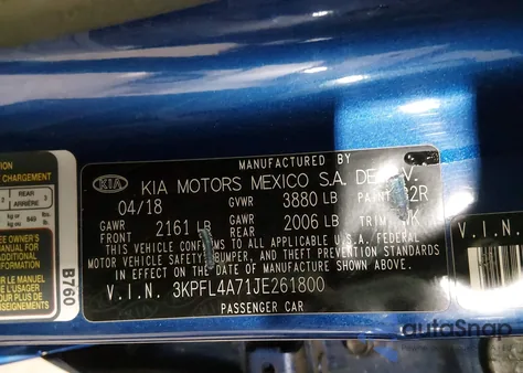 2018 Kia Forte Lx from USA, damaged, VIN 3KPFL4A71JE261800